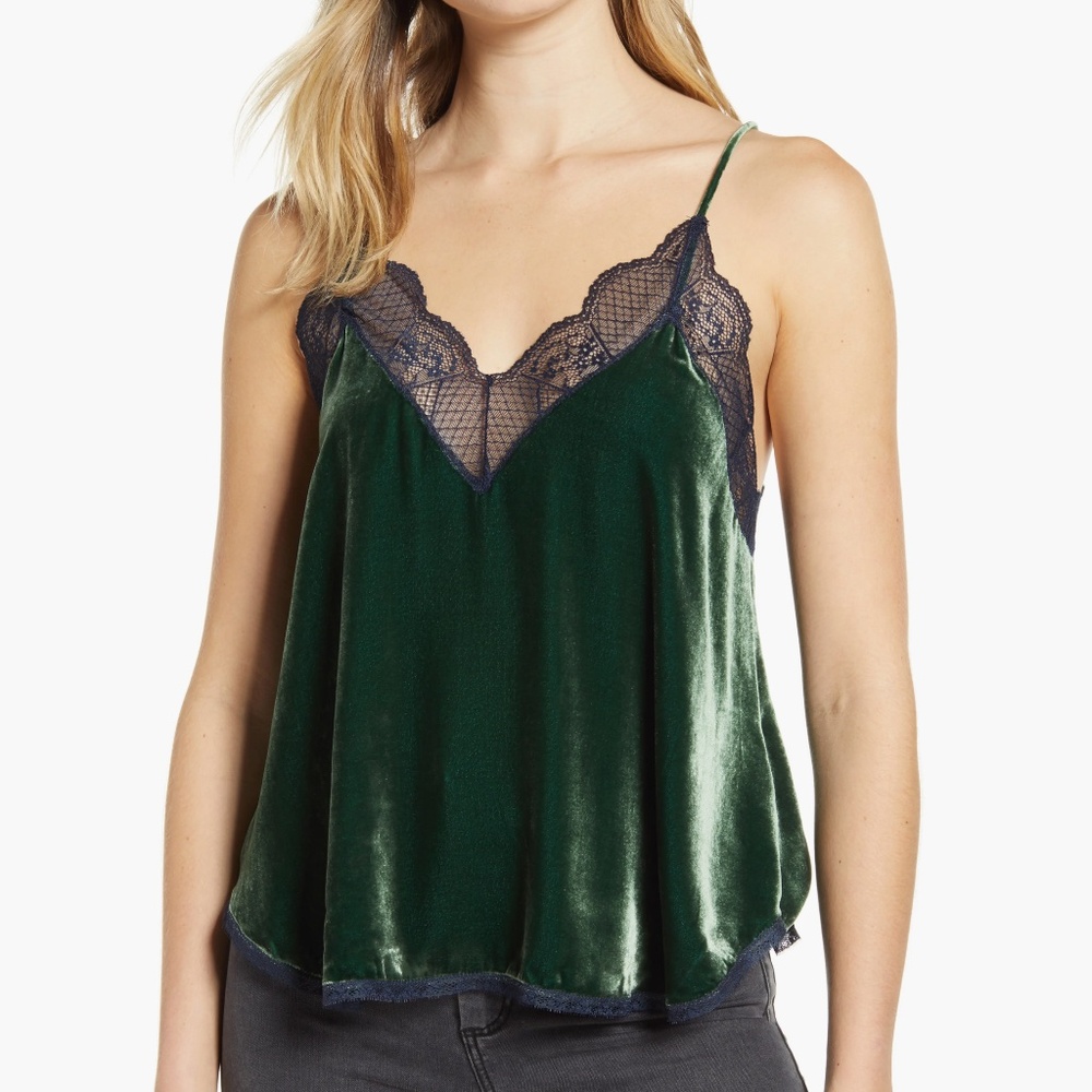 Zadig & Voltaire Christy Lace-Trimmed green Velvet Cami XS/*like new/worn once